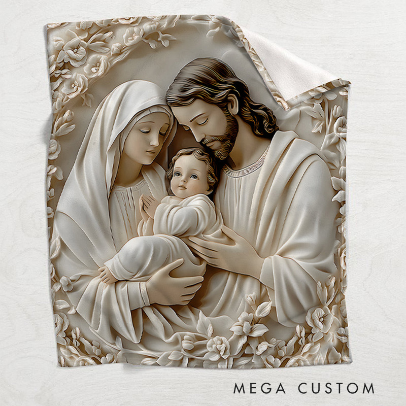 Personalized The Holy Family Soft Throw Blanket with Custom Name Graphic 3D Print Blanket Religious Christian Gift
