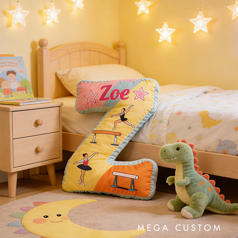 Personalized Gymnast Dreams Alphabet Shaped Pillow for Gymnastic Lovers Initial Pillow Christmas Gift for Kids