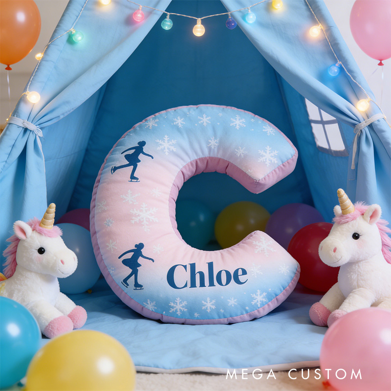 Personalized Frosty Skater Alphabet Shaped Pillow for Ice Skate Lovers Initial Pillow Christmas Gift for Kids