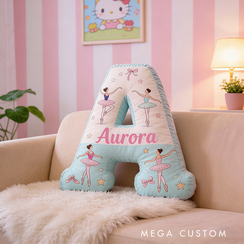 Personalized Ballet Stars Alphabet Shaped Pillow for Dance Lovers Initial Pillow Christmas Gift for Kids