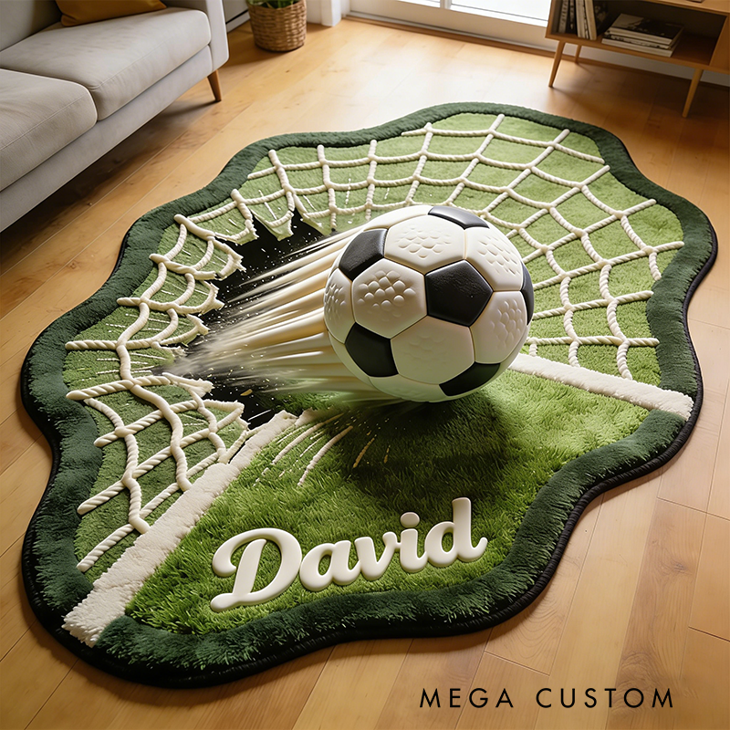 Personalized Soccer Ball Rug with Goal Design and Custom Name