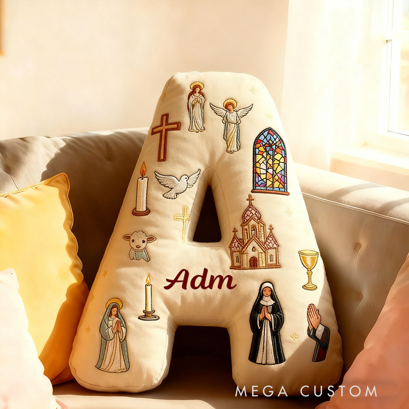 Personalized Mother of God Pray for us Letter Pillow with Custom Name Hoom Decor Catholic Gift Cross Angel Church Virgin Mary Graphic 3D Print Pillow