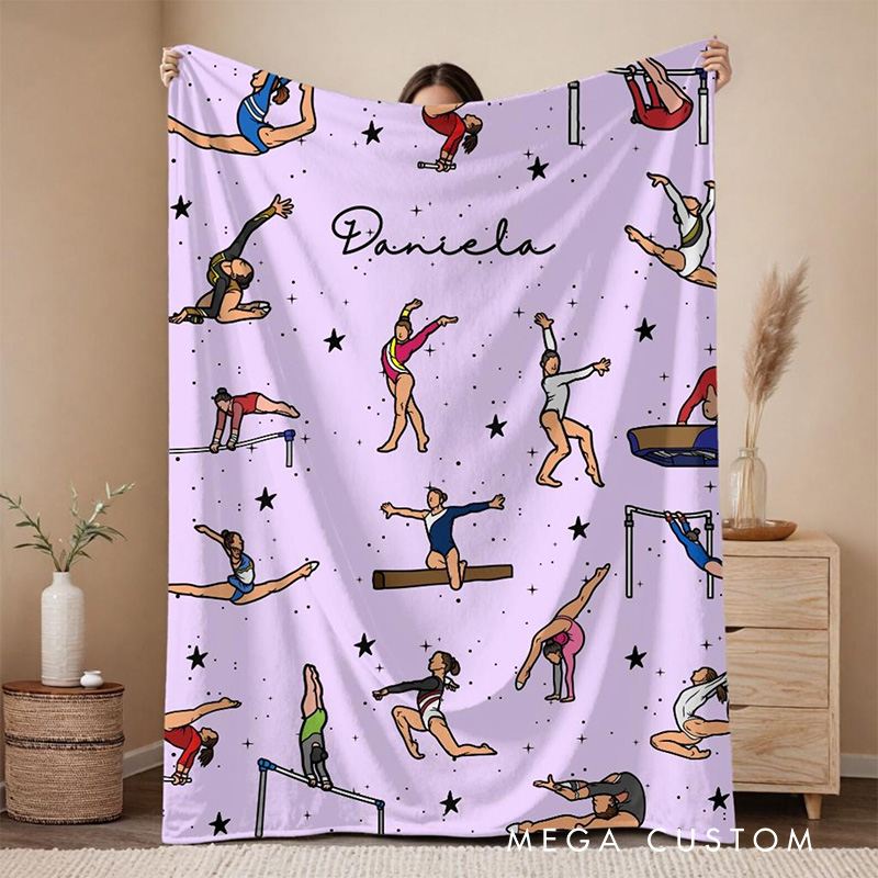 Personalized Gymnastics Pattern Blanket Flannel Blanket Ballet Lover Blanket with Name for Dance Lovers Dancer