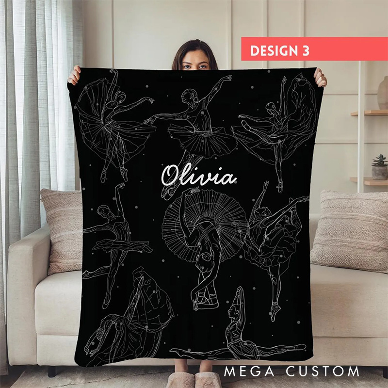 Personalized Ballet Girl Line Art Blanket Flannel Blanket Ballet Lover Blanket with Name for Dance Lovers Dance Team Birthday Gift for Girls
