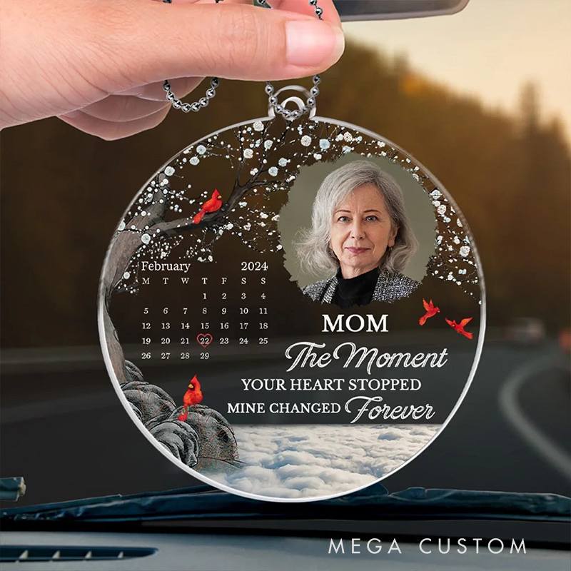 Personalized Car Ornament Custom Photo The Moment Your Heart Stopped Mine Changed Forever Memorial Ornament Sympathy Gift for Family Members