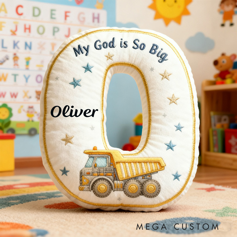 Personalized My God is so Big Excavator Letter Pillow with Custom Name Kid Room Decor Religious Gift for Kids Christian Quotes Gift Graphic 3D Print