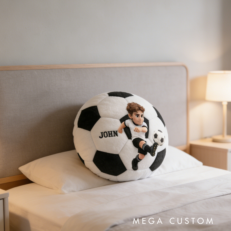 Personalized Soccer Ball Pillow with Custom Name and Photo Design