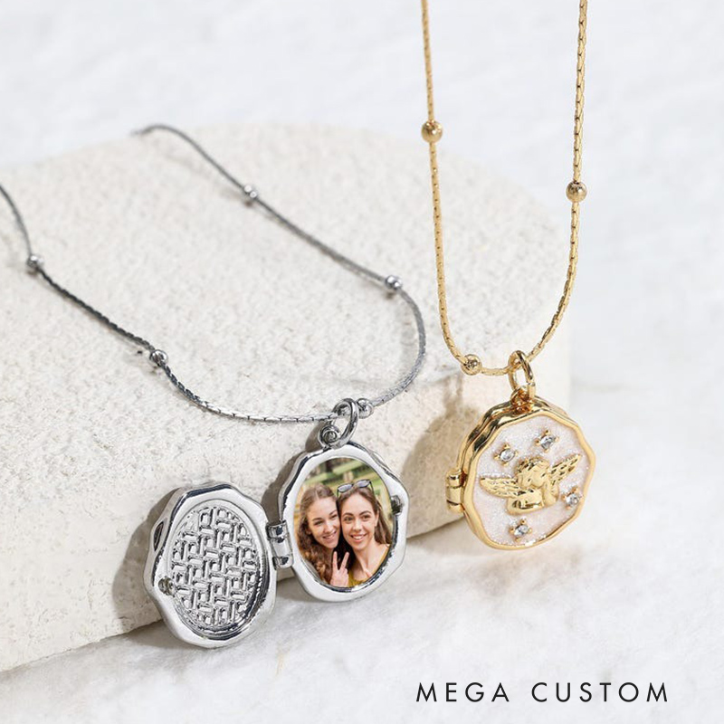 Personalized Angel Locket Necklace with Photo Vintage Locket Necklace Memorial Jewelry Necklace for Loss of Loved One