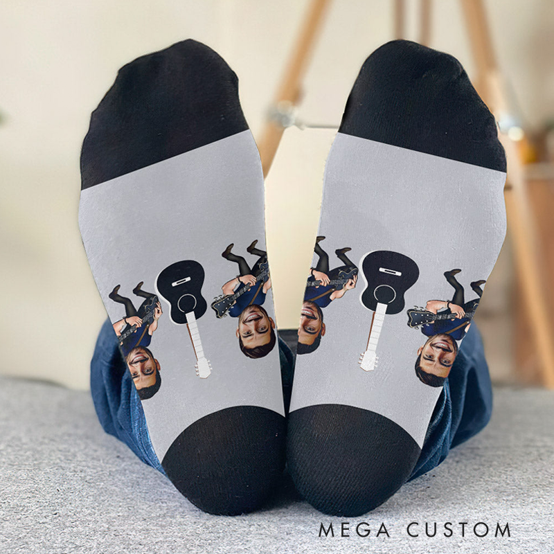 Personalized Photo Mucis Socks with Custom Name Design Gift for Music and Rock Lovers