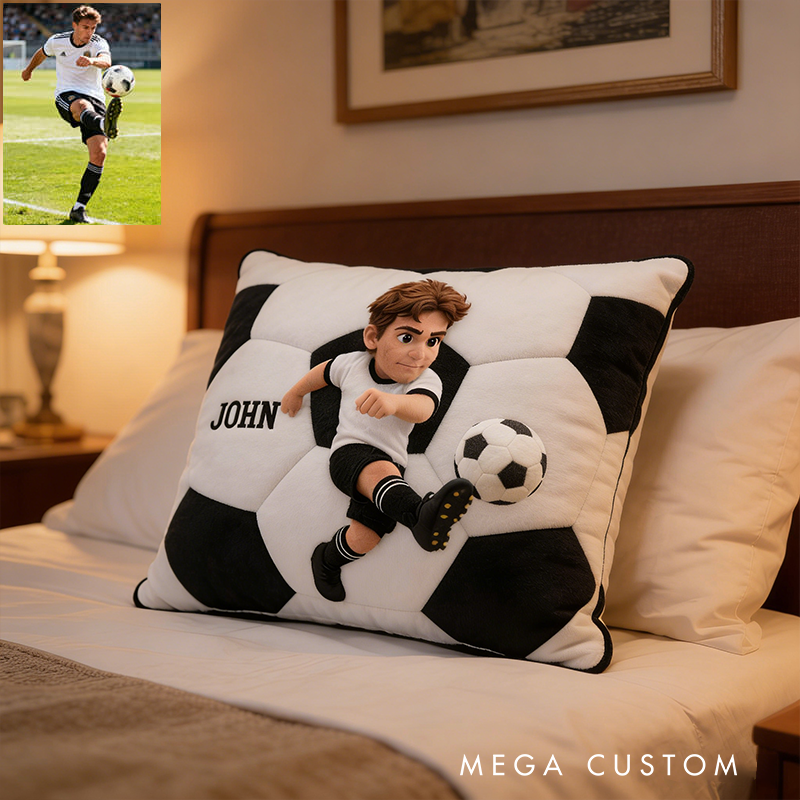 Personalized Soccer Pillow with Custom Name and Photo Design