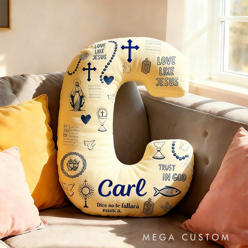 Personalized God will Never Fail You Letter Pillow with Custom Name Home Decor Virgin Mary Cross Chalic Dove and Fish Pillow Religious Gift for Her