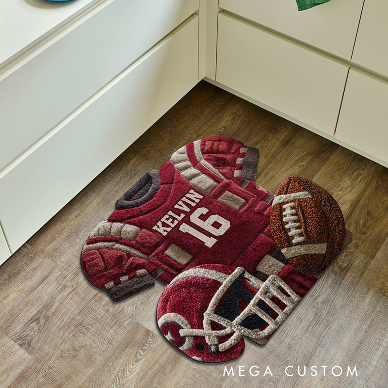 Personalized American Football Doormat with Custom Name and Jersey Design