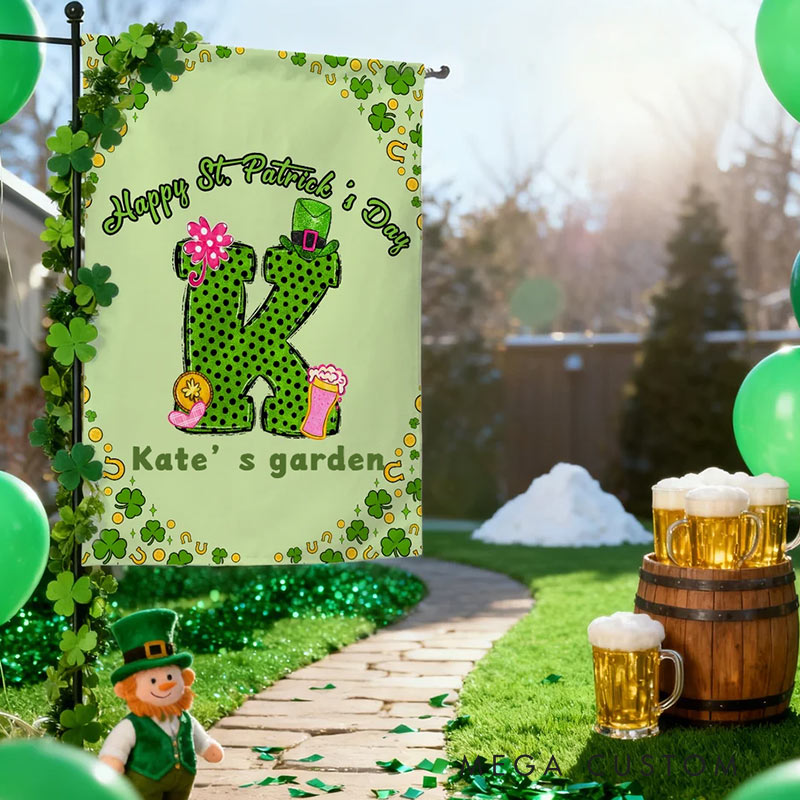 Personalized Lucky Shamrock Beer Mug Initial Garden Flag Yard Flag Double Sided for Garden Lovers
