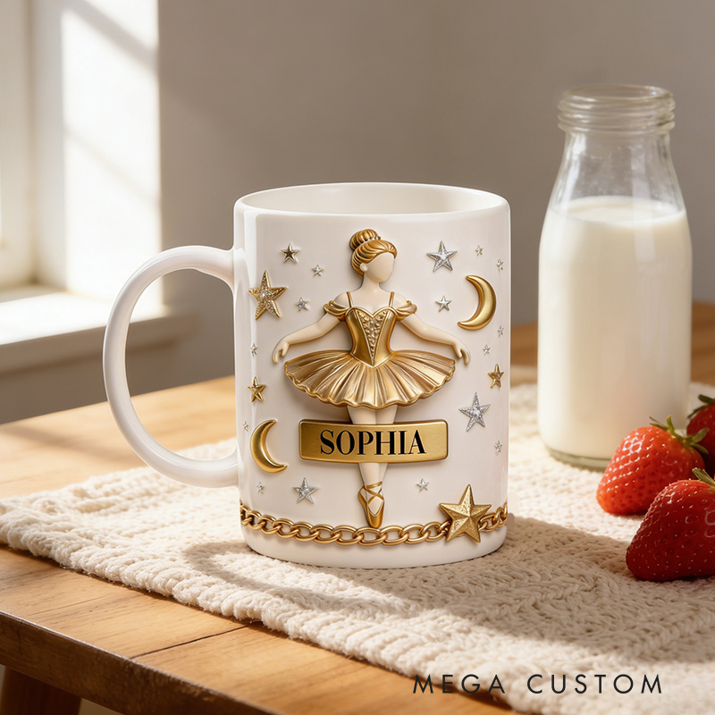 Personalized 2D Flat Golden Night Ballerina Mug Dancer Mug Ballet Dance Lover Mug Dancing Gift Coffee Mug