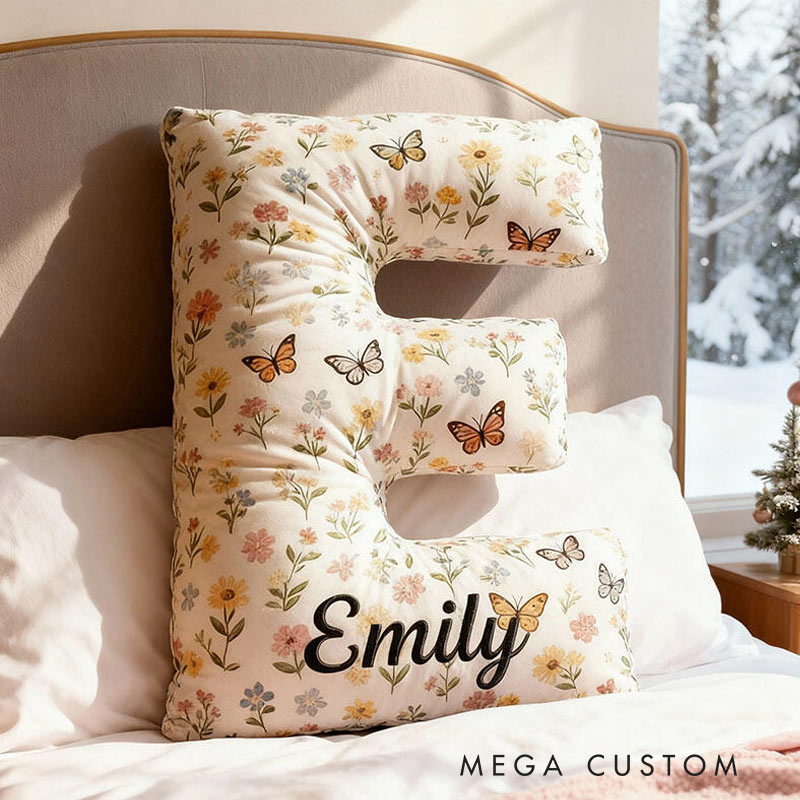 Personalized Butterfly Blooms Initial Pillow with Custom Name Graphic 3D Print Pillow for Gardening Lovers