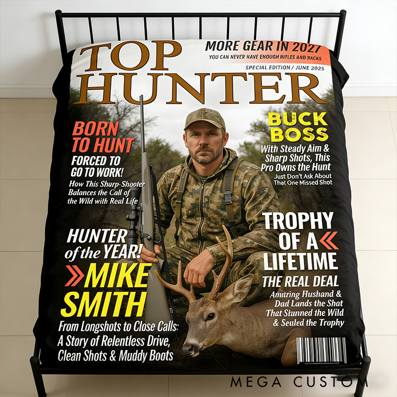 Personalized Custom Hunting Magazine Cover Blanket Deer Hunting Gifts for Him Hunter Gift for Outdoorsman