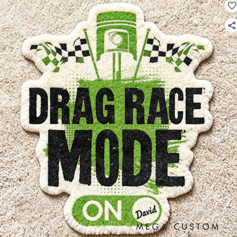 Personalized Drag Race Mode Rug Custom Name Racing Flag Carpet Checkered Style Decor Gift for Car and Motorcycle Lovers