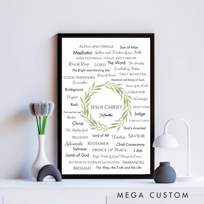 Personalized Jesus Christ Bible Names of God Frameless Poster with Custom Name Names of Jesus Wall Decor Religious Gift for Christians