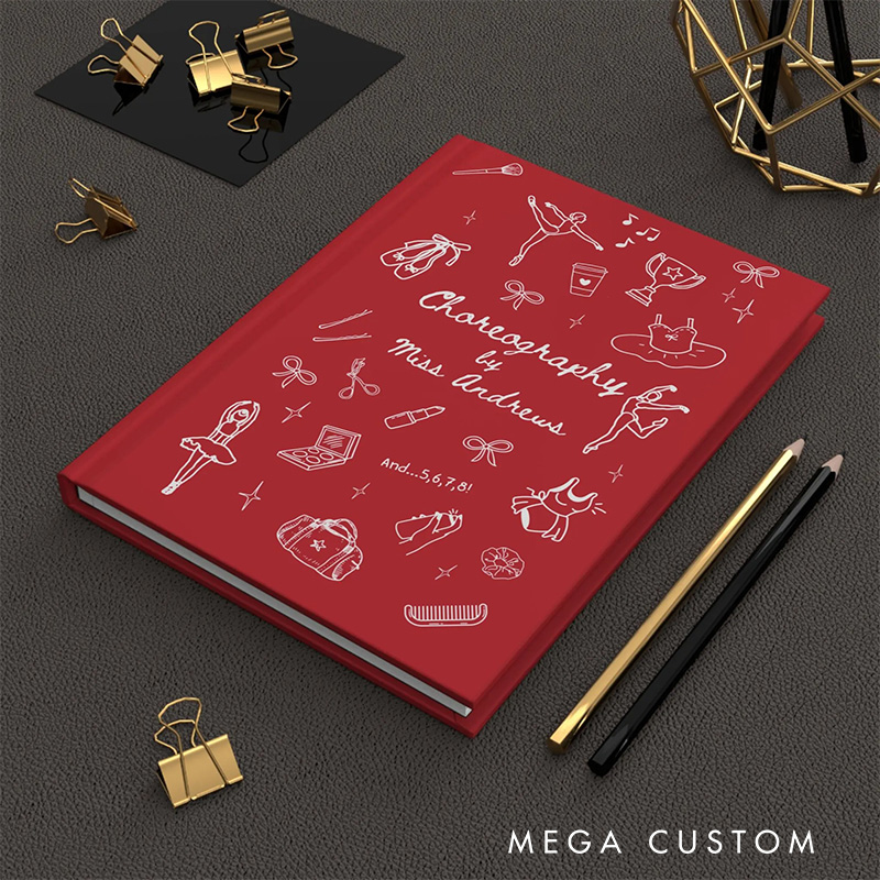 Personalized A5 Line Art Ballet Hardcover Journal Custom Ballerina Notebook Choreography Studio Dancer Gift Recital or Team Gift for Ballerinas