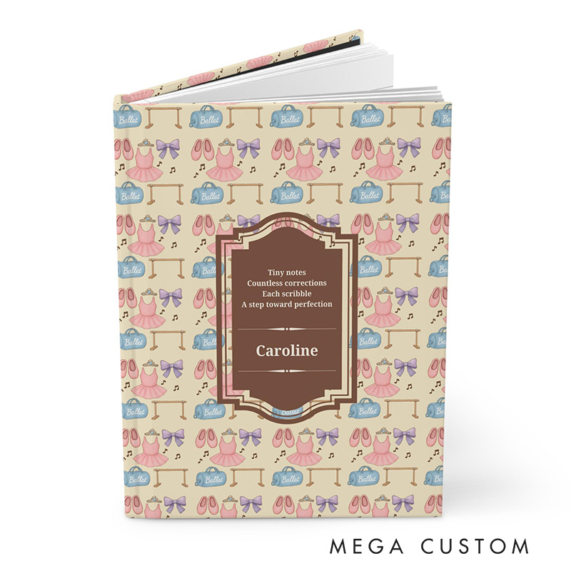 Personalized A5 Ballet Pattern Hardcover Journal Custom Ballerina Notebook Choreography Studio Dancer Gift Recital or Team Gift for Ballerinas