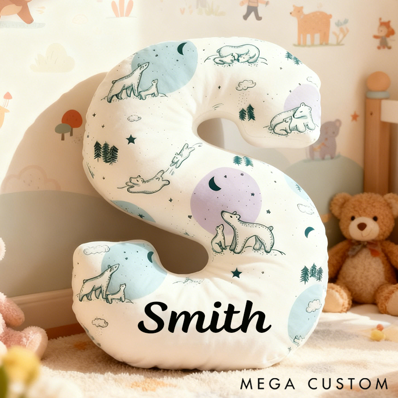 Personalized Graphic 3D Print 26 Letters Polar Bear Family Pillow Special Family Gift with Custom Name Design
