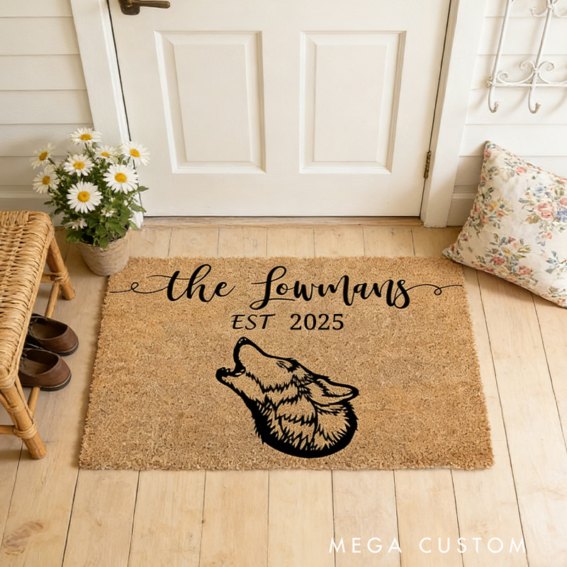 Personalized Welcome Mat Howling Wolf Design Doormat Wolf Welcome Mat Wildlife Lovers Gift
