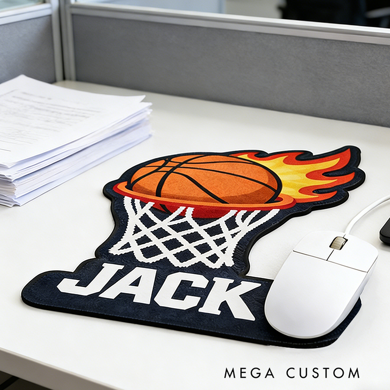 Personalized Flaming Basketball Mouse Pad with Custom Name Design