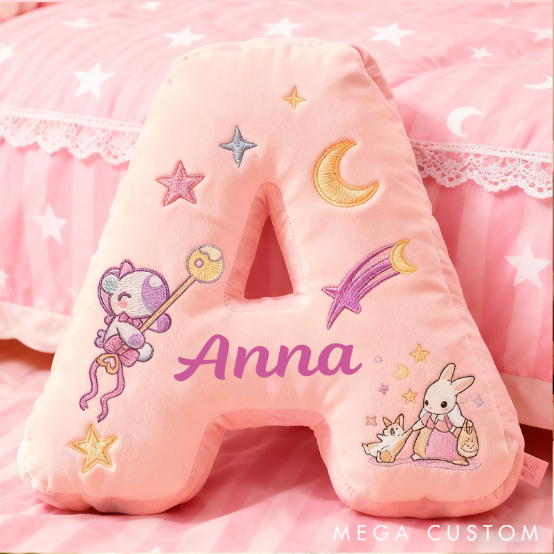 Personalized Graphic 3D 26 Letters Pink Bunny Family Pillow Special Family Gift  with Custom Name Design