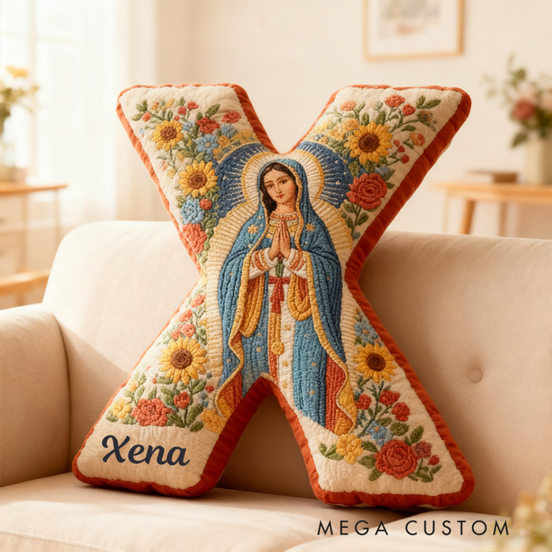 Personalized Virgin Mary Letter Pillow with Custom Name Faith Christian Home Decor Catholic Gift for Her Vibrant Floral Graphic 3D Print Pillow 