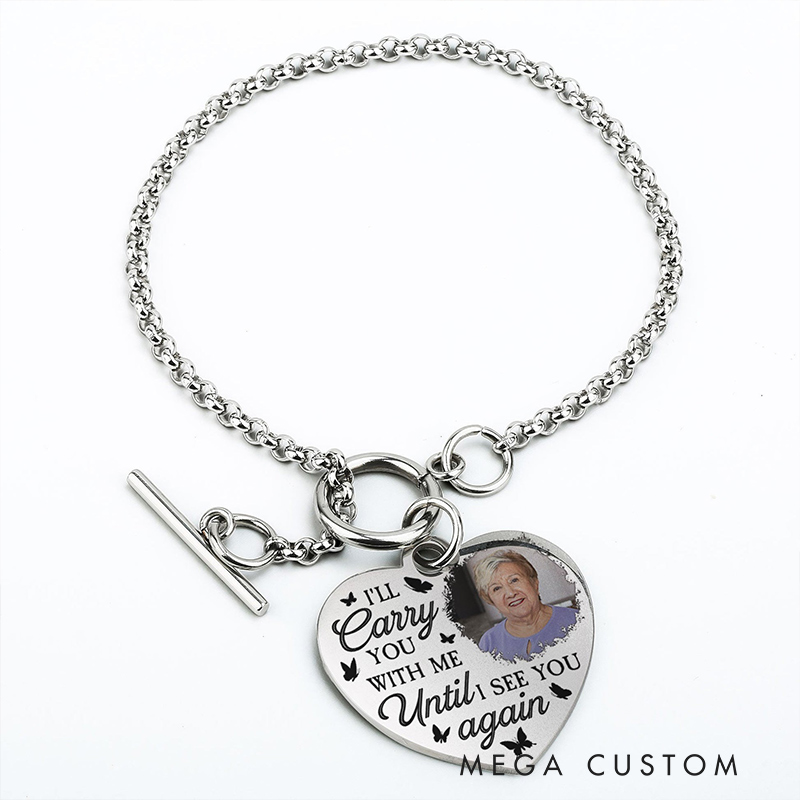 Personalized Photo Heart Bracelet I'll Carry You With Me  Memorial Jewelry for Loss of Loved One