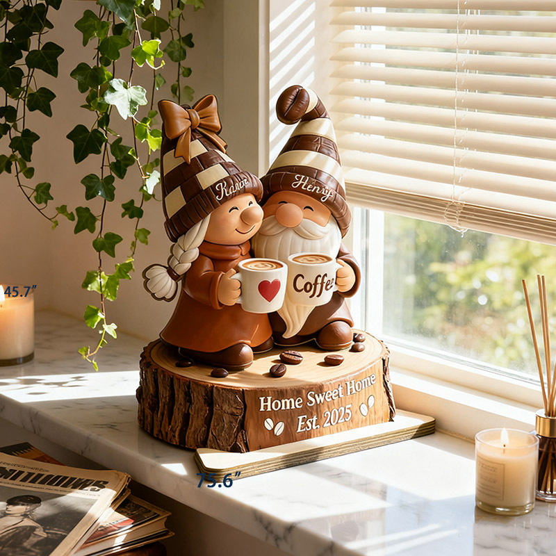 Personalized Home Sweet Home Coffee Gnome Couple Plaque Custom Standing Wooden Plaque Housewarming Gift Valentine's Day Gift