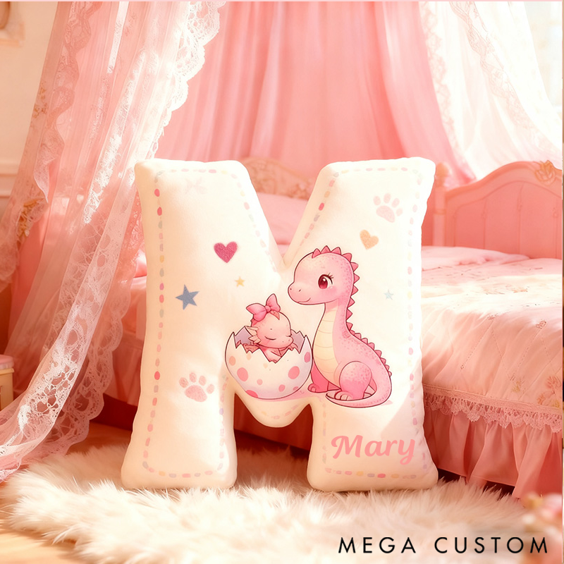 Personalized Graphic 3D 26 Letters Pink Dinosaur Family Pillow Special Family Gift with Custom Name Design