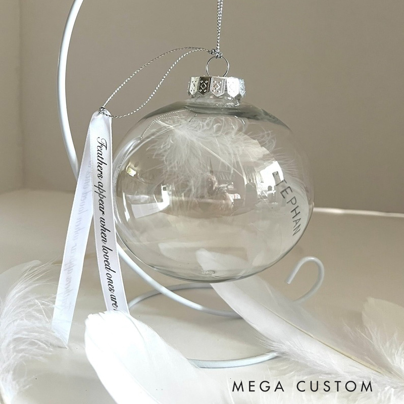 Personalised Feather Memorial Bauble Remembrance Ornament Hanging Ornament with Display stand Sympathy Gift Memorial Gift 