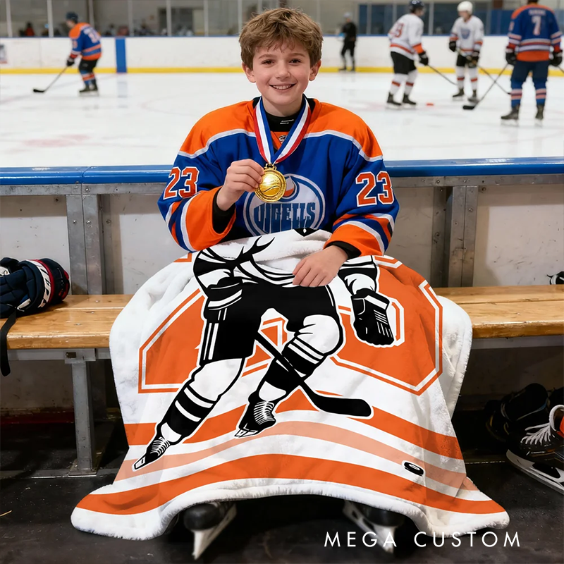 Personalized Ice Hockey Blanket with Custom Name and Number Design