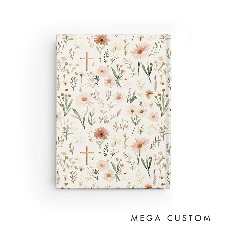 Personalized Floral Cross A5 Prayer Journal Notebook with Custom Name for Her Bible Scripture Study Journal Religious Gift for Women Gift for Catholic