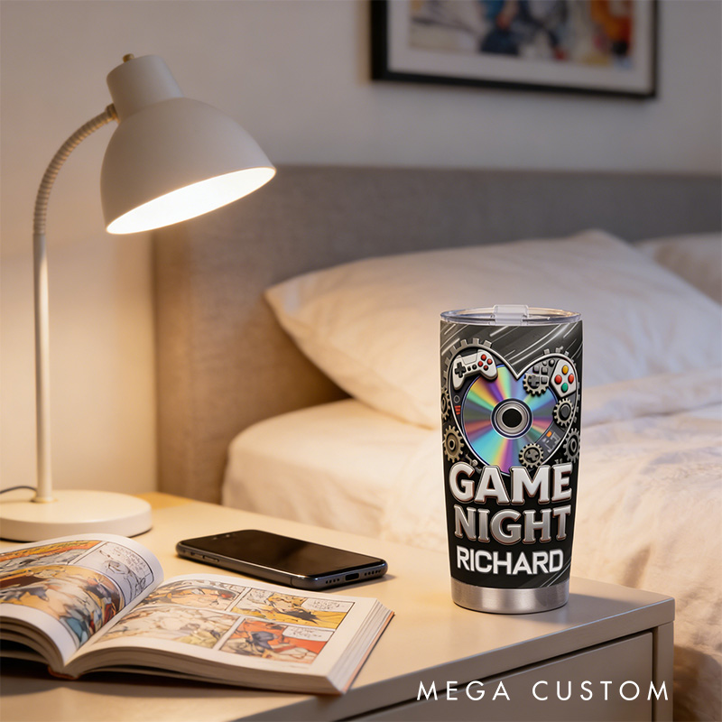 Personalized 2D Flat Game Night 20oz Tumbler Gamer Stainless Steel Tumbler Player Controller Video Game Tumbler Gamer Gift