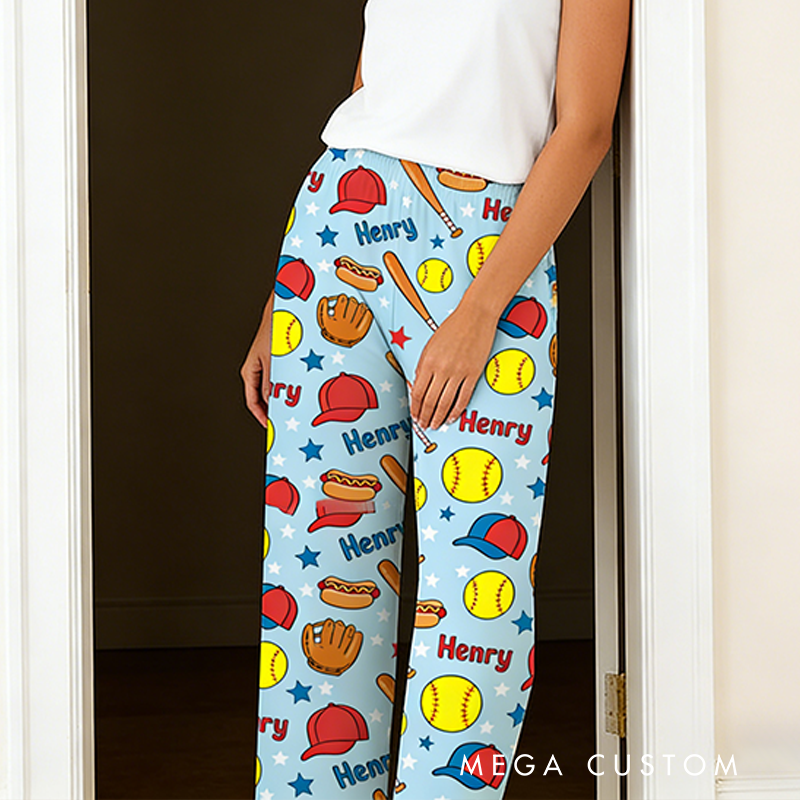 Personalized Softball Pajama Pants with Custom Name Perfect for Sports Fans