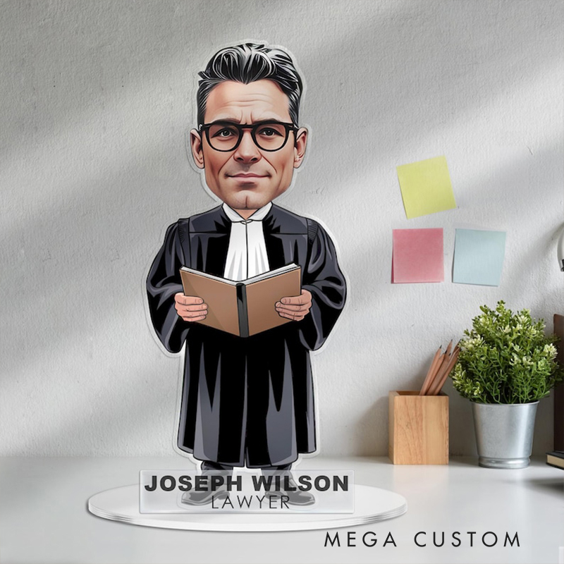 Personalized Lawyer Acrylic Figurine Custom Cartoon Portrait Desk Nameplate Office Worker Caricature Plaque Gift For Colleague Boss Or Graduation