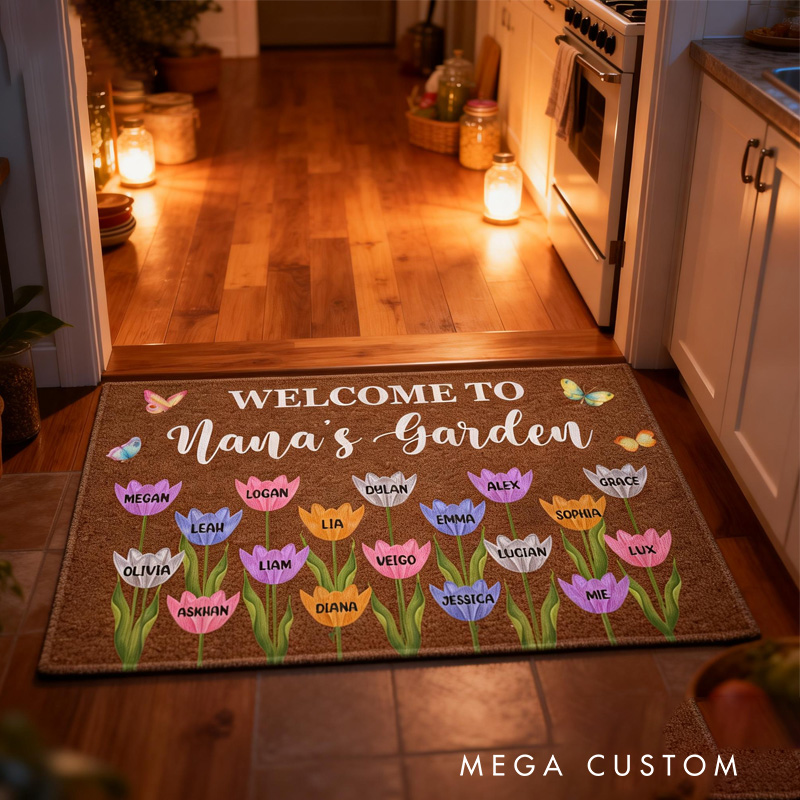 Personalized Welcome to Nana's House Doormat Custom Tulip Welcome Mat with Name for Gardening Lover Family Grandma
