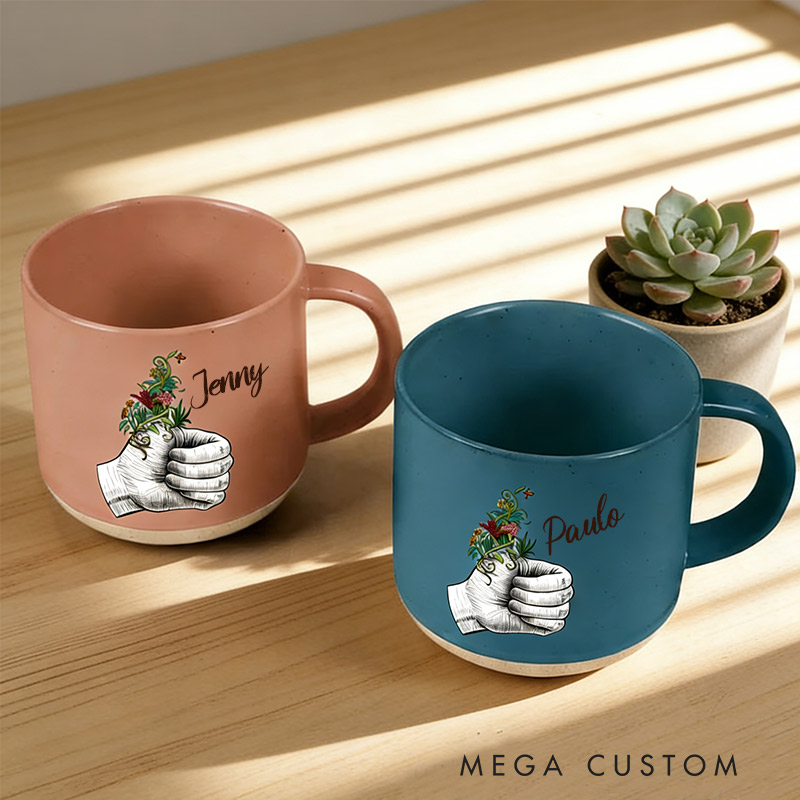 Personalized Green Thumb Ceramic Mug Custom Pottery Mug with Name Gift for Gardening Lovers