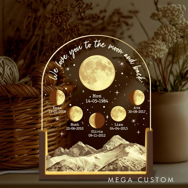 Personalized Moons Phase with Kids Names Custom Moons Phase Night Light Mother’s Day Gifts Gifts for Mom Moon Phase Night light