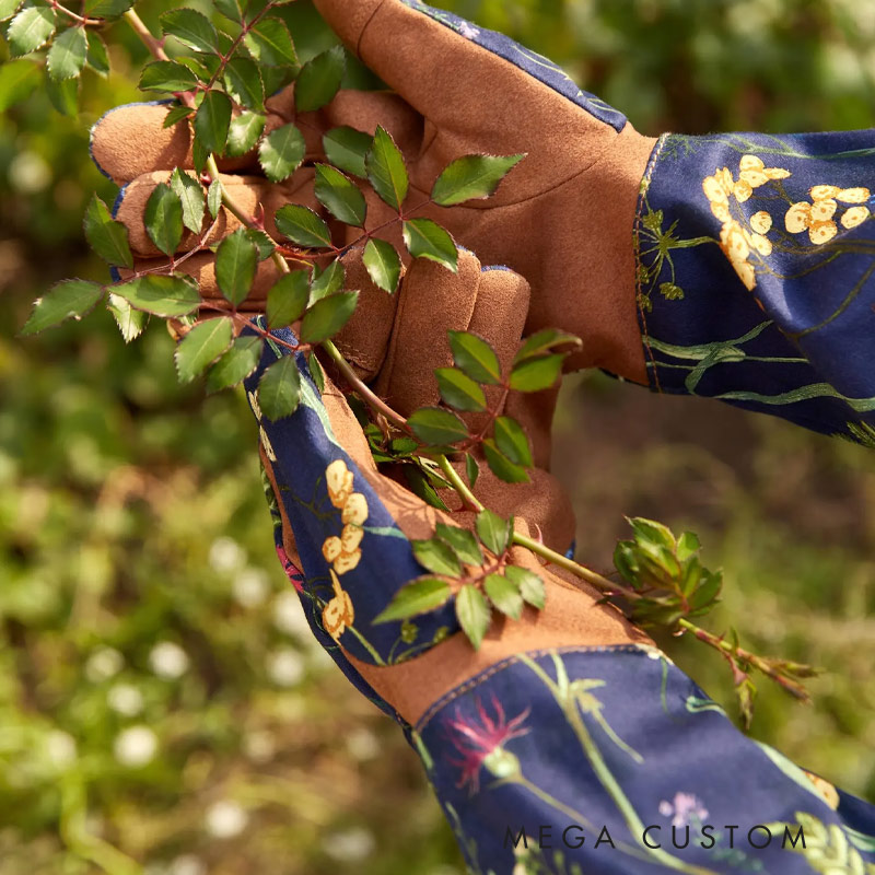 Personalized Floral Garden Gloves Long Cotton Twill Arm Protection with Name for Gardener and Gardening Lovers