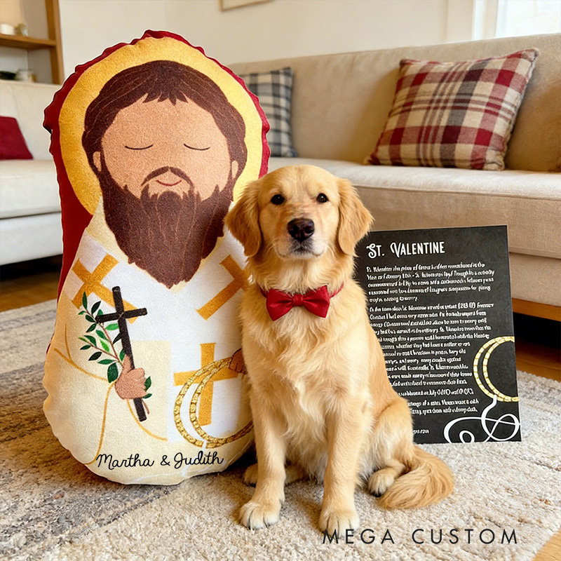 Personalized St. Valentine Snuggly Saints Doll with Custom Names Home Decor Orthodox Gift for Kids Valentine's Day Gift for Couple Graphic 3D Print