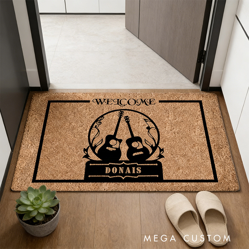 Personalized the Guitar Minimalist Doormat Mid Music Family Door Mat Welcome Mat for Music Lovers Housewarming Gifts