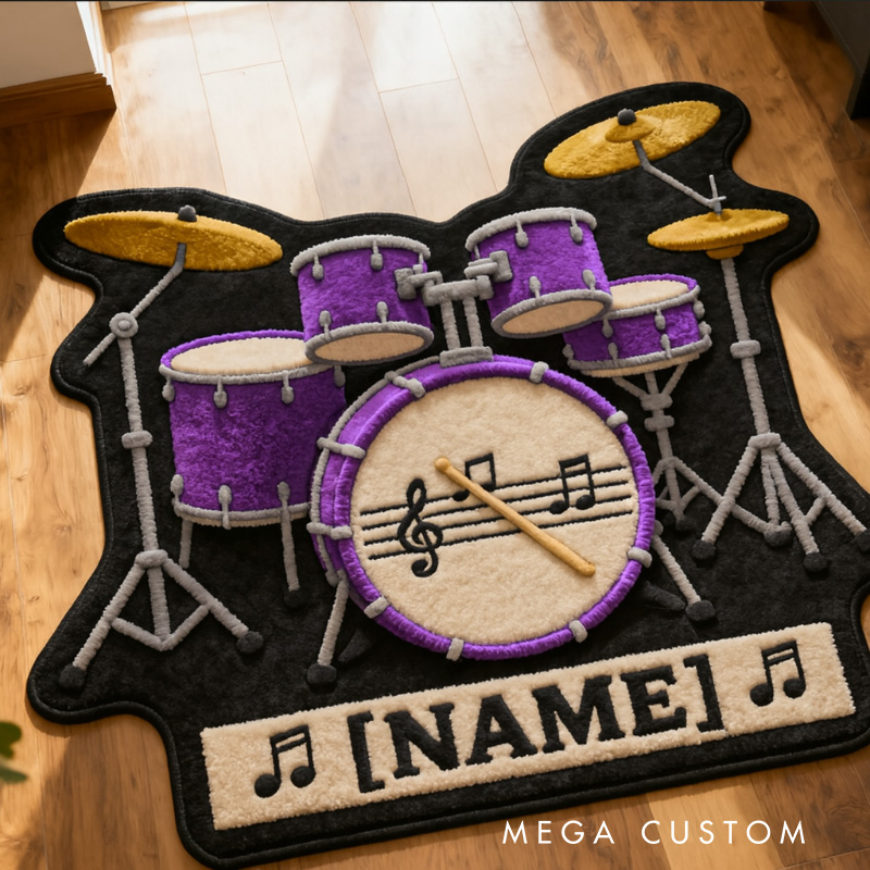 Personalized Drum Rug With Name for Music Lovers Gift for Kids Drum Player Music Studio