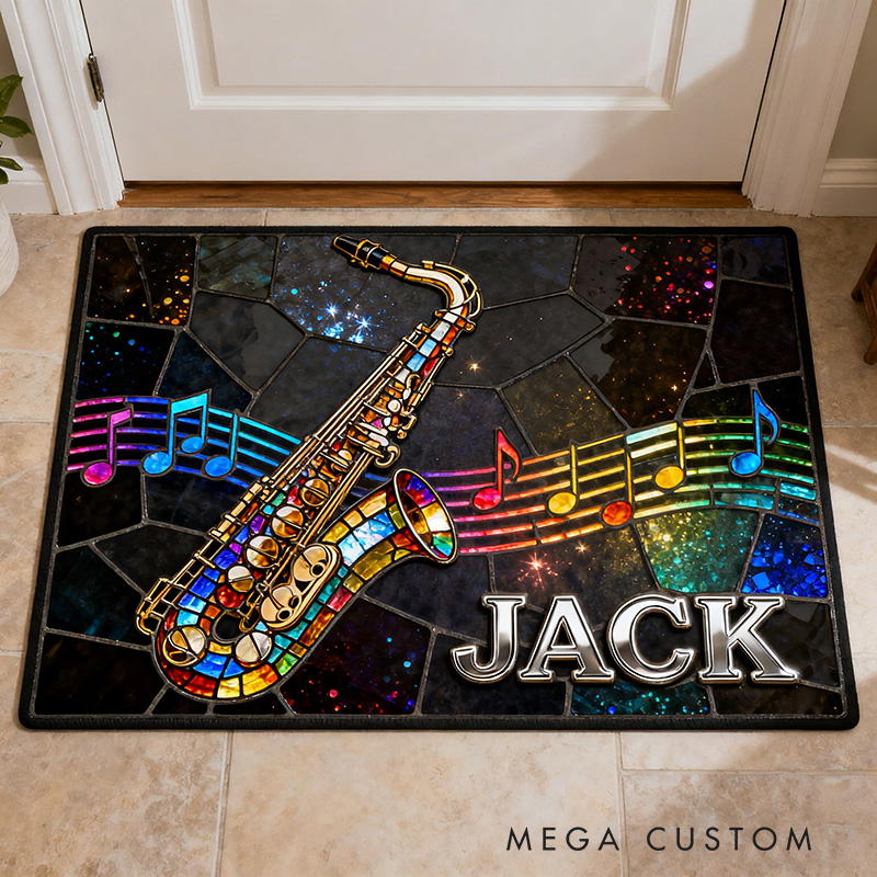 Personalized Painted Saxophone Rug for Music Lovers Gift for Kids Saxophone Player Music Studio
