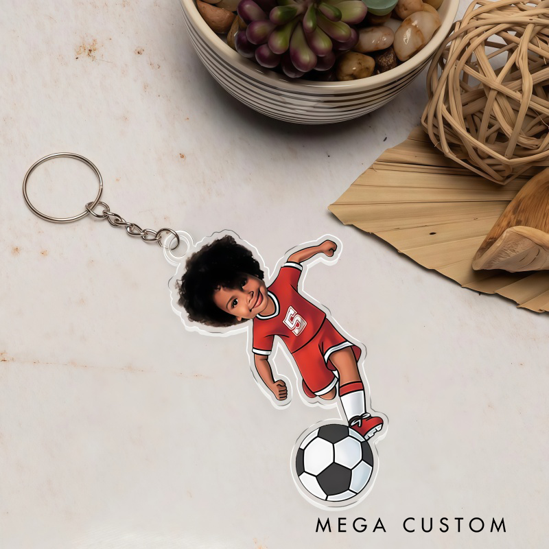 Personalized Soccer Player Keychain with Custom Cartoon Design for Kids