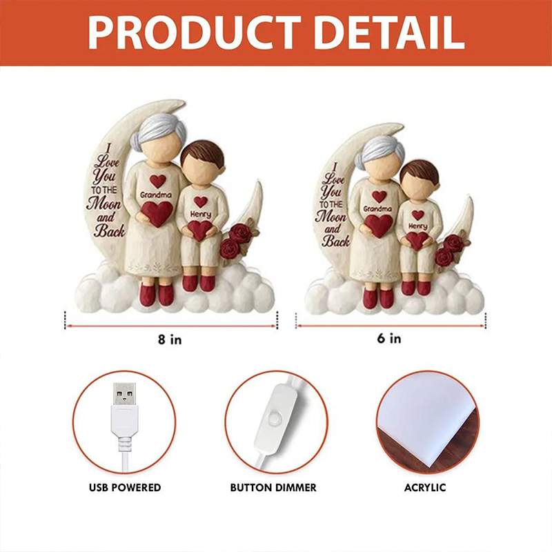 Personalized Moon Light Box for Grandma and Grandkid I Love You to the Moon and Back Glow Lamp Custom Grandma Gift Birthday Gifts Night Light Decor