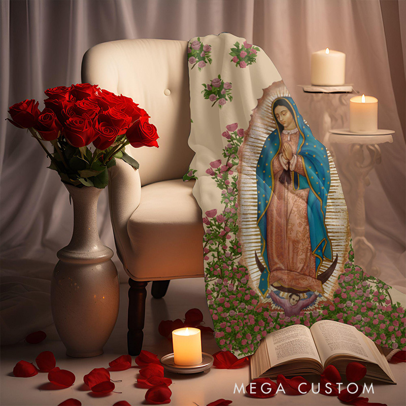 Personalized Virgen De Guadalupe Soft Throw Blanket with Custom Name Catholic Marian Blanket Catholic Gift Religious Gift for Her