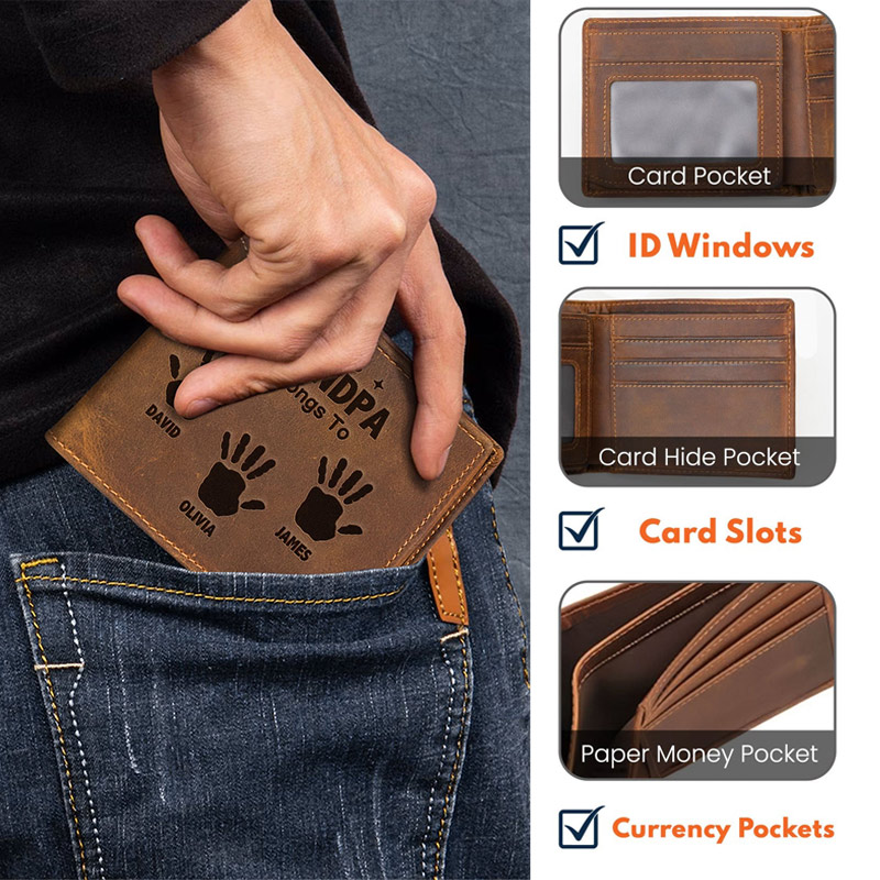 Personalized Leather Wallet This Grandpa Belongs To Reminder We Love You Gift for Grandpa Dad Family Members Gift